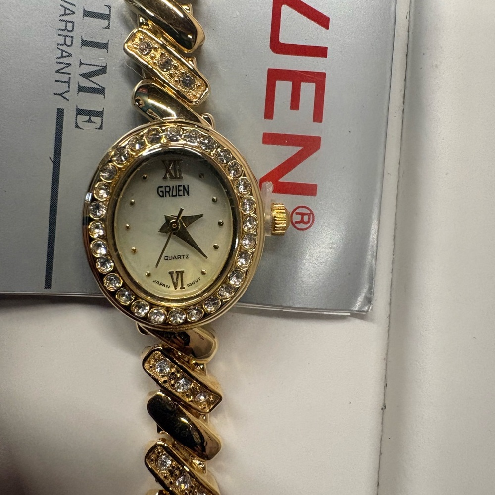 Gruen Gold and Diamond Rhinstone Watch